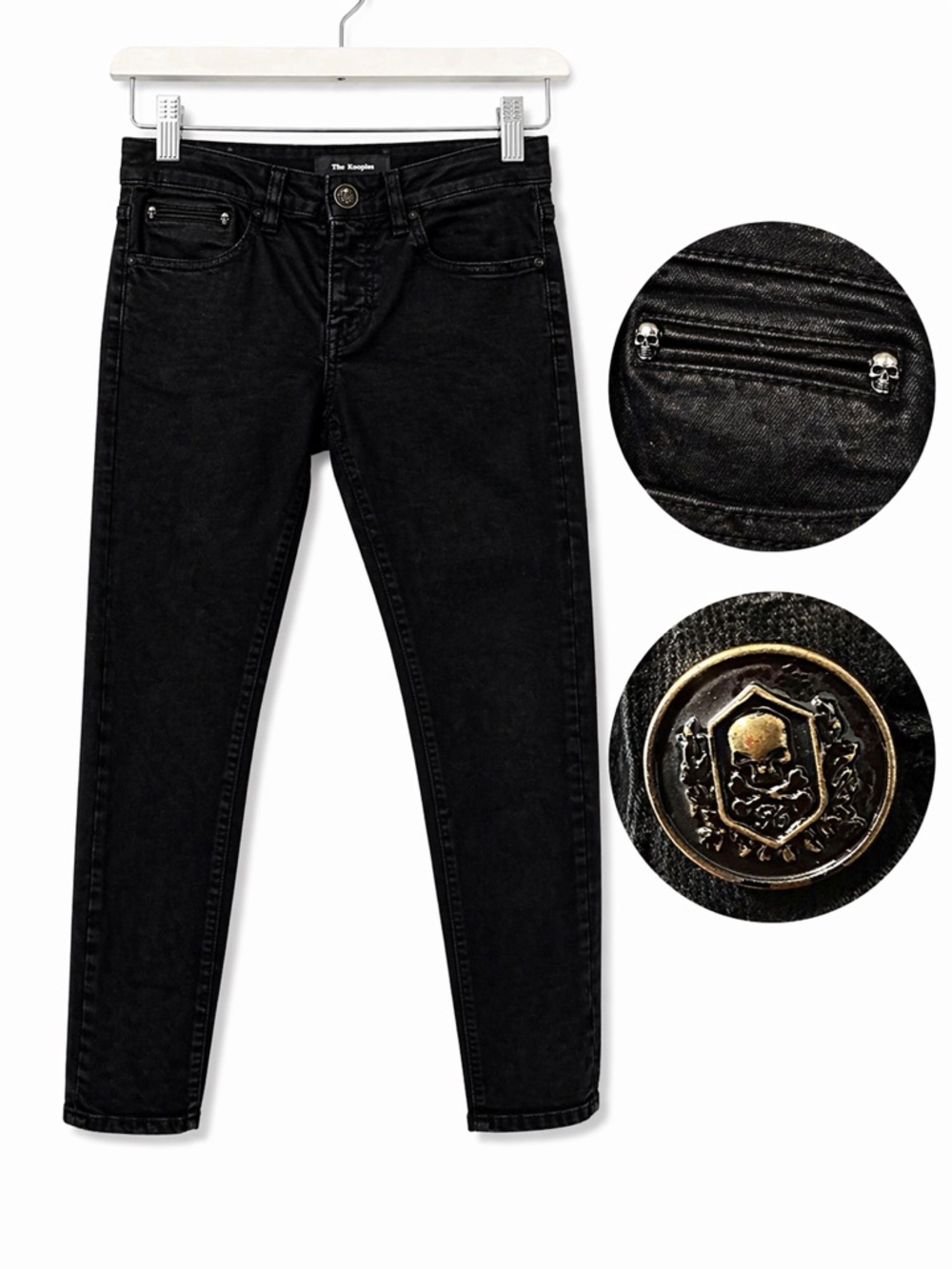 The Kooples Black Skull Detail Skinny Short Jeans Sz 25 Edgy Bikercore Designer